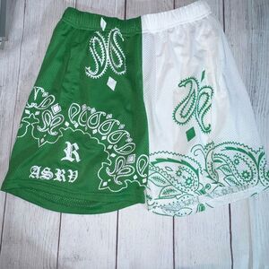 Green & White Mesh Youth Athletic Shorts (S)